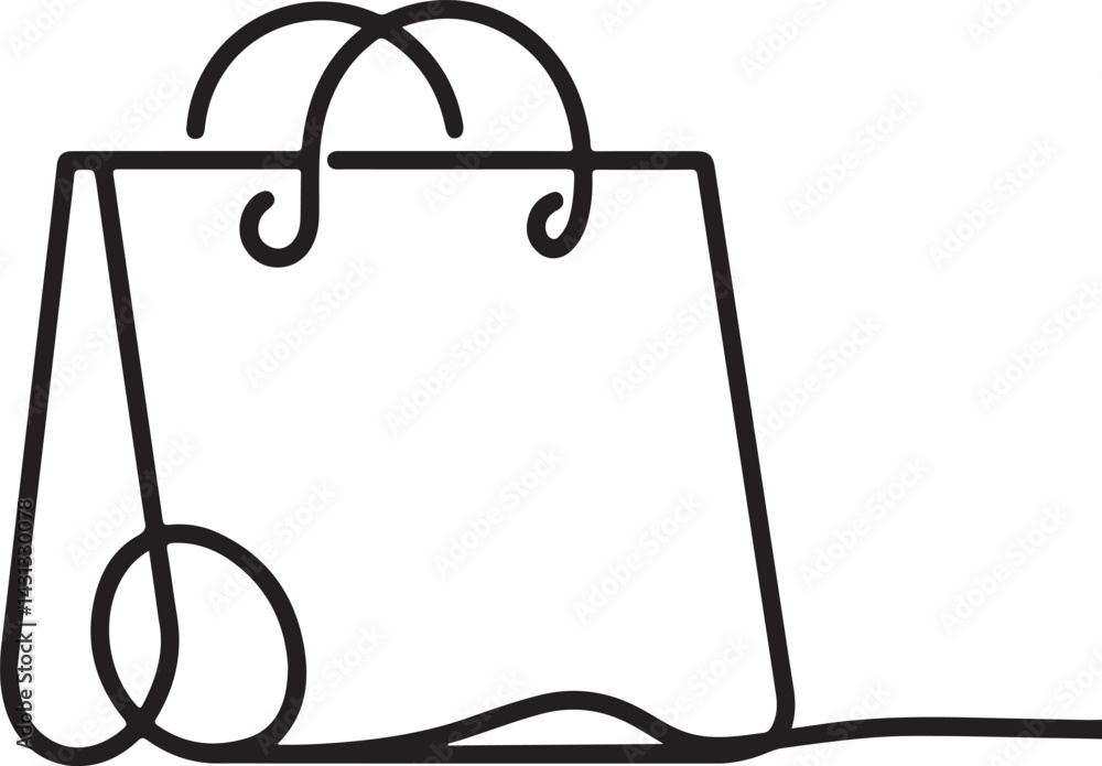 Poster a minimalist vector line drawing of a black paper package and a shopping bag illustrated in a contin