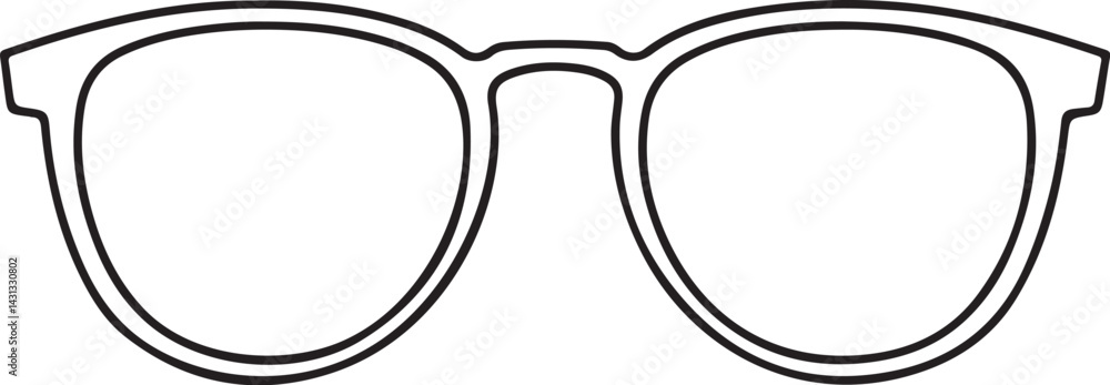 Poster a minimal vector illustration of eyeglasses in a continuous line drawing style showing the front per
