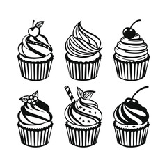 Stylized Cupcake Silhouettes – Decorative Dessert Icons
