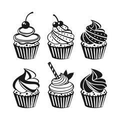 Stylized Cupcake Silhouettes – Decorative Dessert Icons