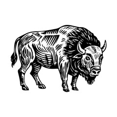 A vintage style illustration of bison 