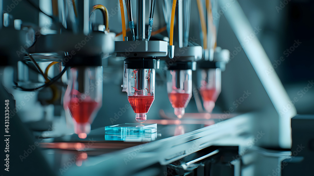 Poster cutting edge biomedical research showcasing advanced techniques in artificial organ creation with au