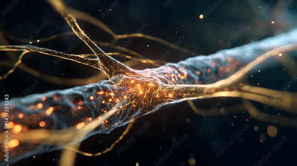 Poster illuminating neural pathways a vivid microscopic portrayal of complex network activity and vitality