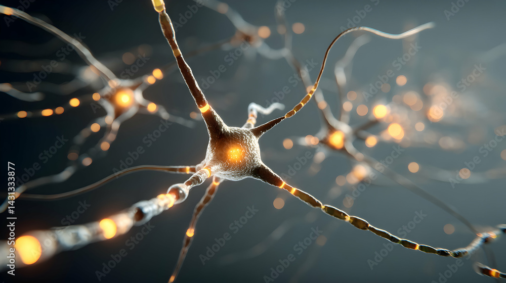 Poster intricate neuron pathways showcasing complex synaptic activity and interconnected cellular communica