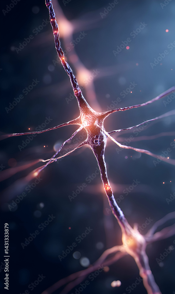 Poster captivating neuron connections illuminate brain activity in a vibrant display of neural networks