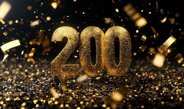 Golden 200 Celebration with Glitter and Confetti for Special Occasion