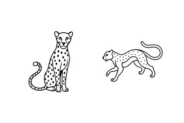 Two Cheetah Outlines On White Background One Standing And One Walking