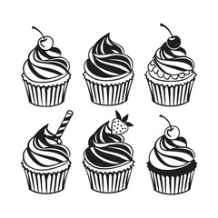 Stylized Cupcake Silhouettes – Decorative Dessert Icons