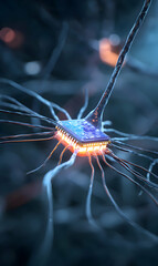 Neural integration concept showcases a microchip communicating within a complex human brain cell network