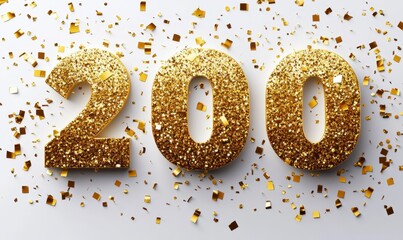 200 Glittering Celebration Number with Shimmering Confetti Background
