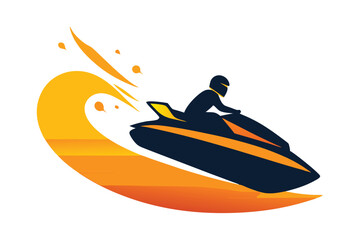 Naklejka premium a-jet-ski-cutting-across-glowing-water--leaving