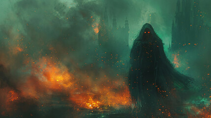 Fire dances across sea and sky in a cosmic fantasy of light and water