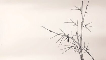 Obraz premium Bamboo silhouette with a bird against a minimalist background 