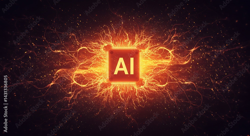 Poster a powerful visual representation of ai technology. the focal point is the ai core surrounded by ener