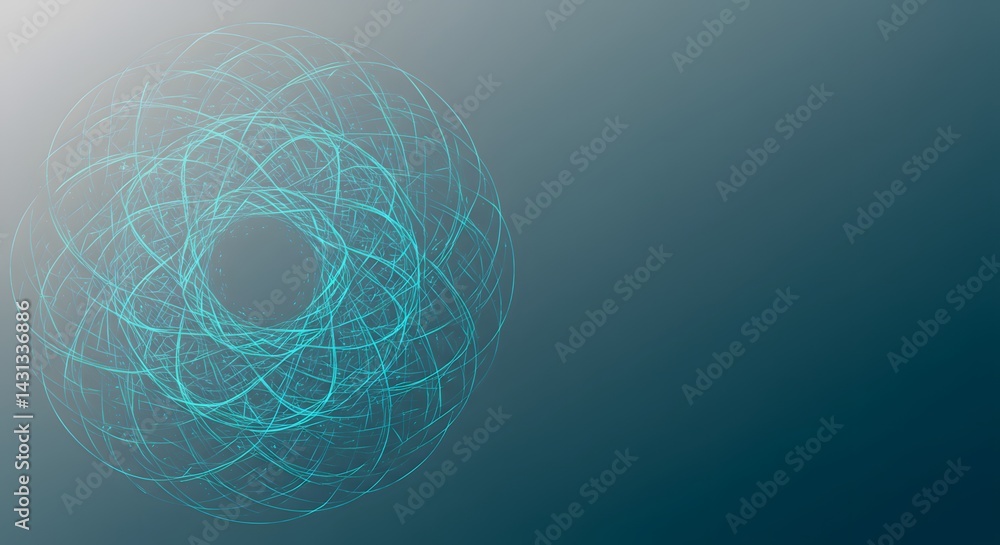 Poster abstract teal fractal sphere with a central void on a gradient background with soft lighting effect