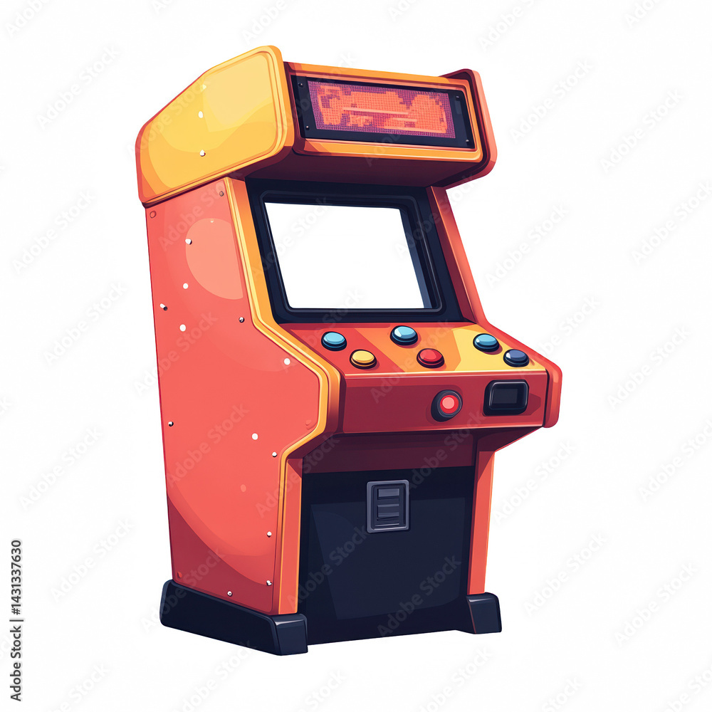 Aufkleber a vibrant arcade game machine featuring a retro design with colorful buttons and a screen.