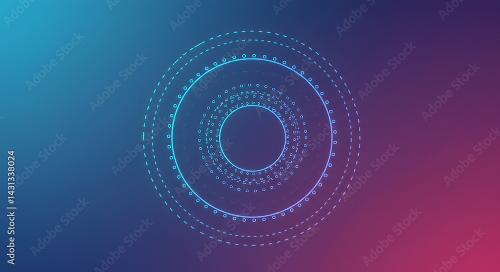 Poster abstract concentric circles design with blue and pink gradient background and dotted lines effect