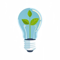 A stylized light bulb containing a small green plant, symbolizing growth and sustainability.