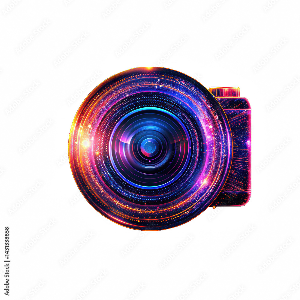 Poster a vibrant camera lens with swirling colors and intricate patterns, showcasing a mesmerizing design.