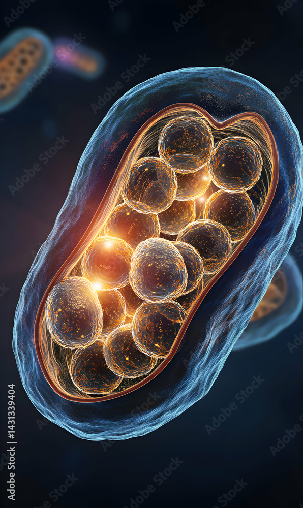 Poster internal cellular view showcases mitochondria structure and their function inside biological systems