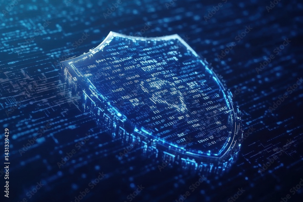 Poster digital shield cyber security data protection network safety secure online privacy technology