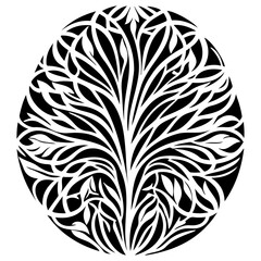 Obraz premium Stylized Foliage Design: Circular Branching Pattern in Contrasting Black and White