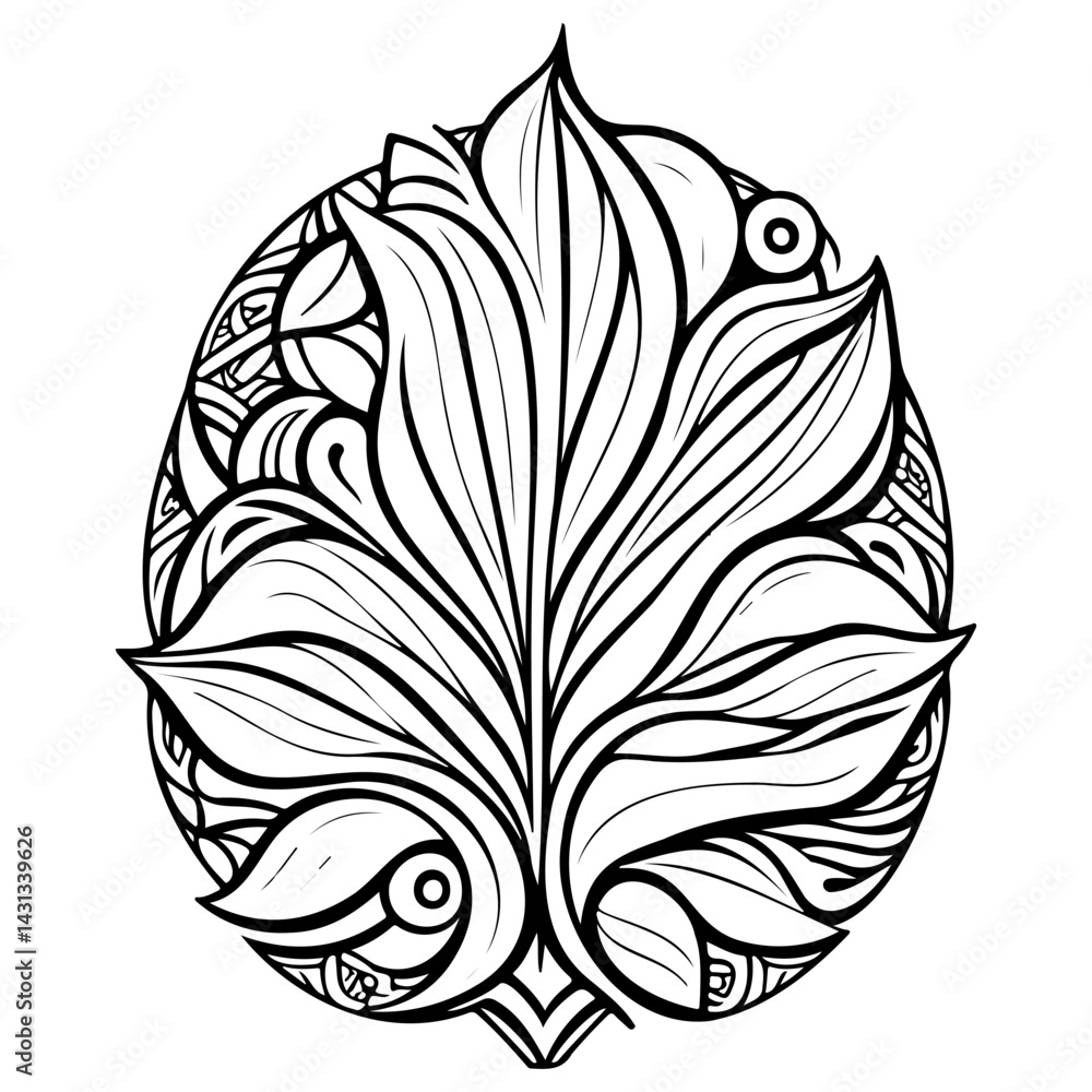 Poster elegant botanical arrangement with intricate line-work for coloring book design