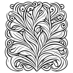 Ornate botanical drawing with swirling linework and symmetrical composition