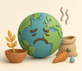 Global Food Crisis Concept In 3D Illustration - Generative AI