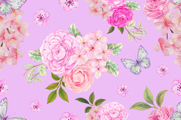 Hand painting seamless background pattern inspired by chinese Korean and Japan kimono chinoseries style