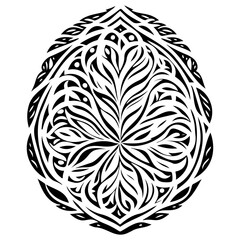 Abstract floral design element showcases symmetry and tribal-inspired patterns