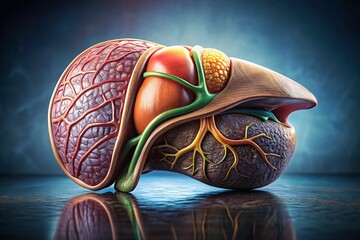 3D Illustrated Human Liver: Architectural Photography Style - Detailed Anatomy