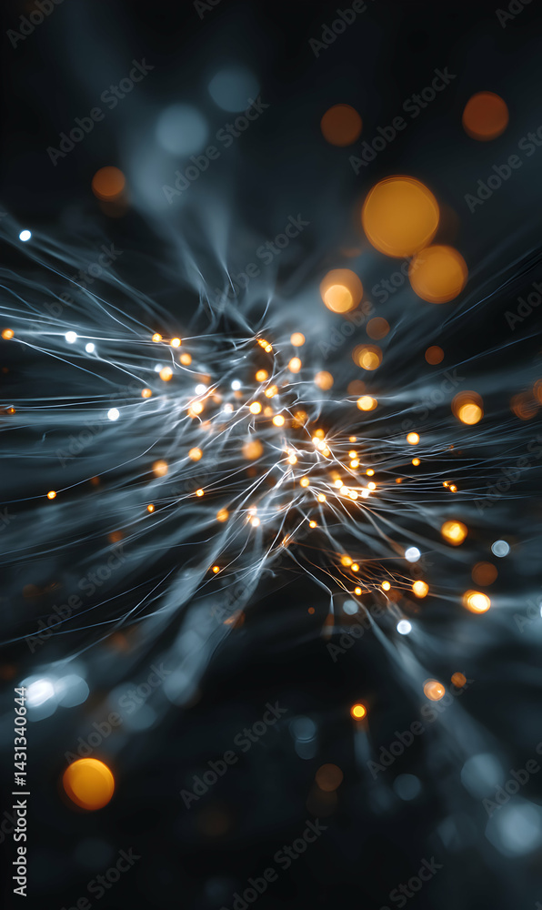 Poster Entangled light streams of digital particles creating an abstract network effect illumination display
