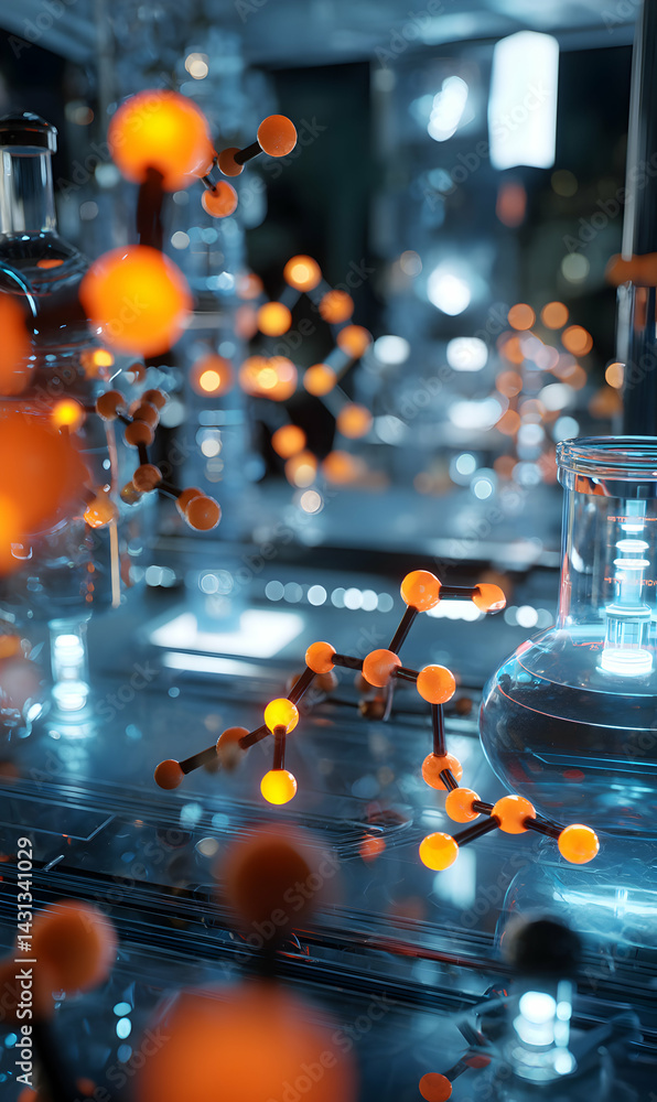 Aufkleber exploring molecular structure in a futuristic laboratory reveals insights through glowing holographi