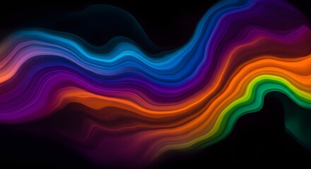 Obraz premium Abstract colorful wave pattern with shades of blue purple orange and green on a black background
