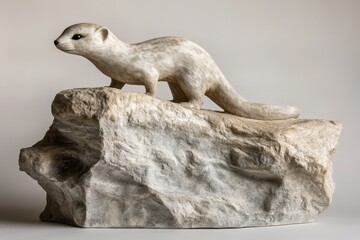 Obraz premium Detailed sculpted representation of a weasel atop a large rock formation.