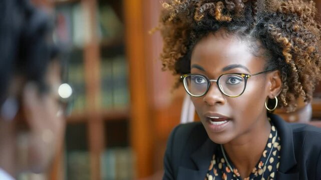 Lawyer consulting with a client in an office setting during a professional meeting