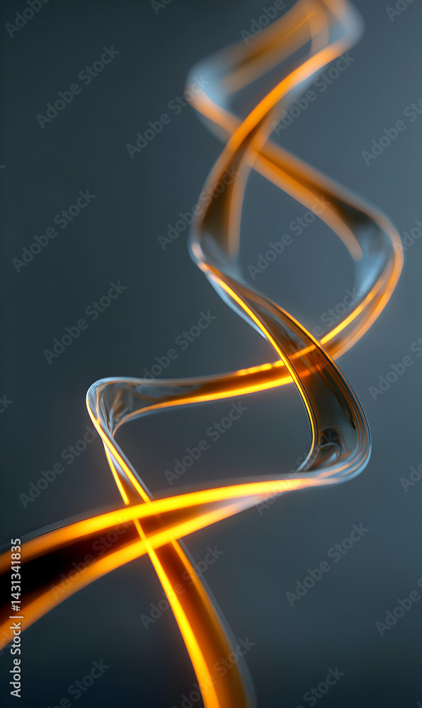Poster abstract luminous helix flows with energetic radiance, signifying a dynamic technological movement