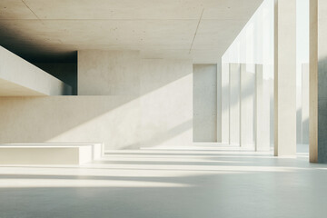 Obraz premium Sunlit minimalist interior design space modern architecture clean lines bright room