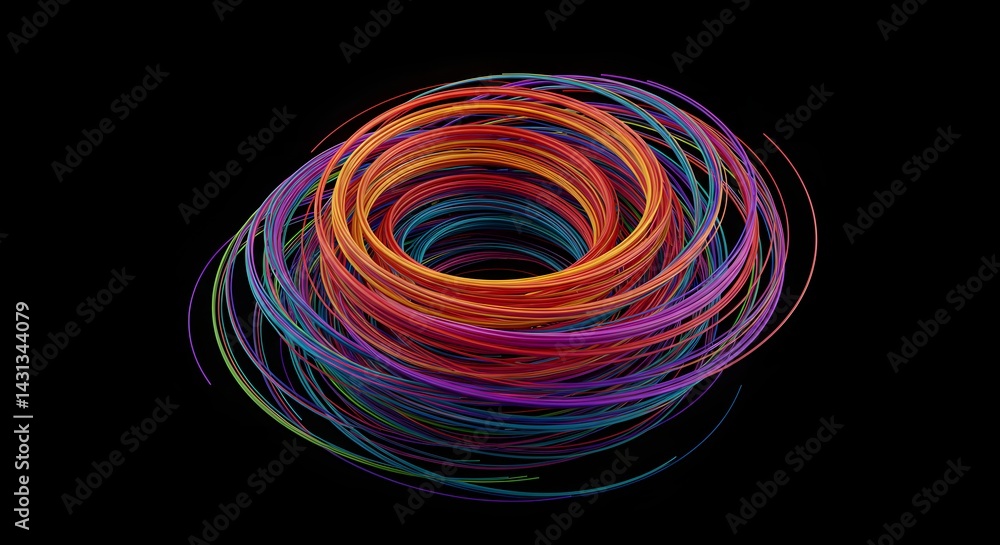 Poster a vibrant swirl of colorful lines creating a mesmerizing abstract pattern on a black background