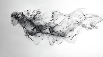 Elegant silhouette blending with flowing smoke high resolution image