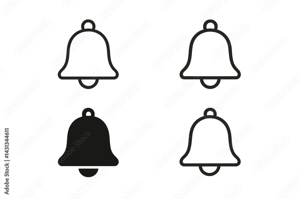 Aufkleber Icon set featuring various styles of bell symbols suitable for notification and alert functions