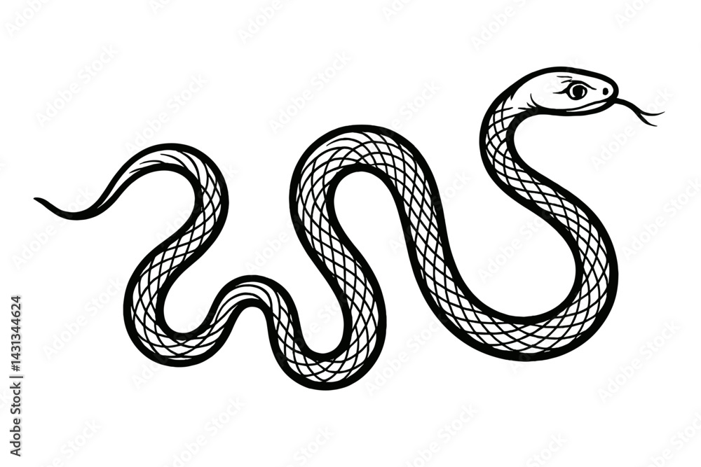 Aufkleber stylized black and white snake illustration with intricate line work and unique design elements