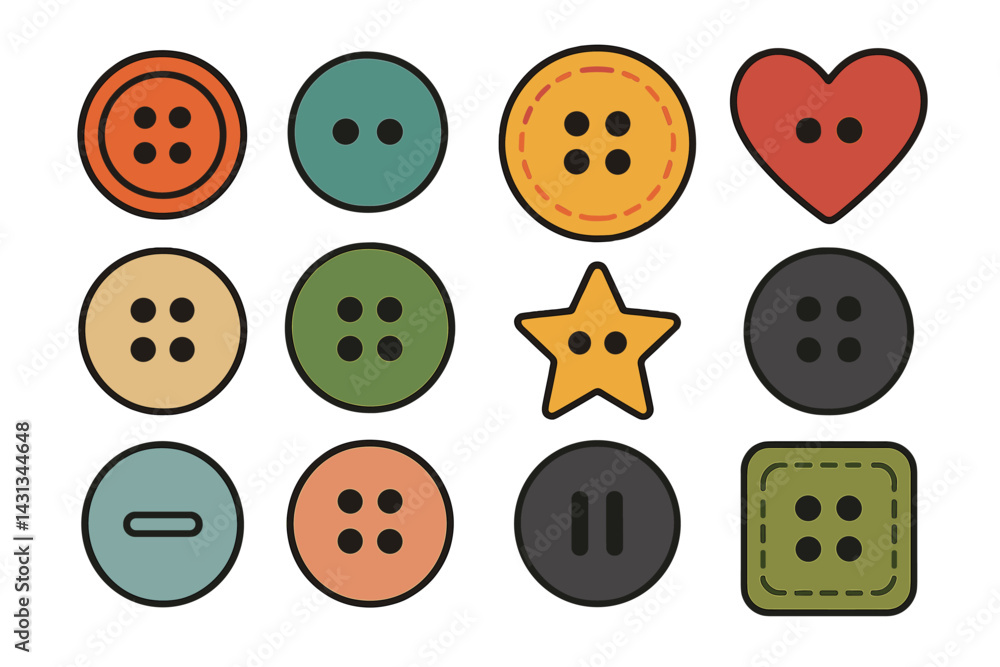 Leinwandbilder collection of colorful icon buttons featuring various shapes and designs for creative projects and a