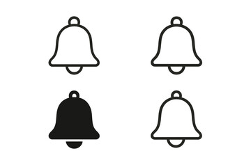 Icon set featuring various styles of bell symbols suitable for notification and alert functions