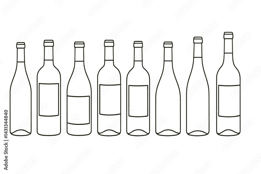 Leinwandbilder Simple icon set of empty wine bottles in different shapes and sizes for use in various design projects