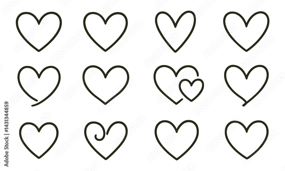 Aufkleber various heart icons showcasing different styles and designs for creative projects and digital commun