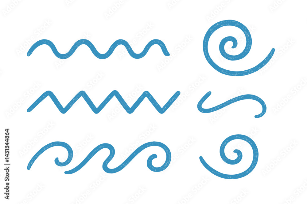 Aufkleber unique blue icon set featuring various wavy and spiral designs suitable for digital and print projec