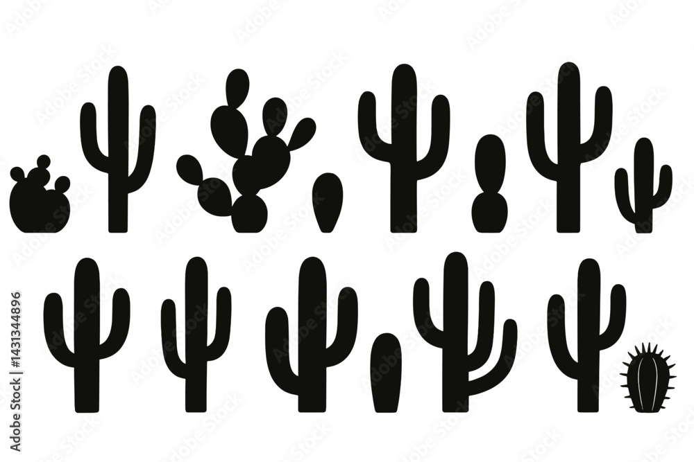 Aufkleber Cactus icon set featuring various shapes and sizes for digital design projects and creative use