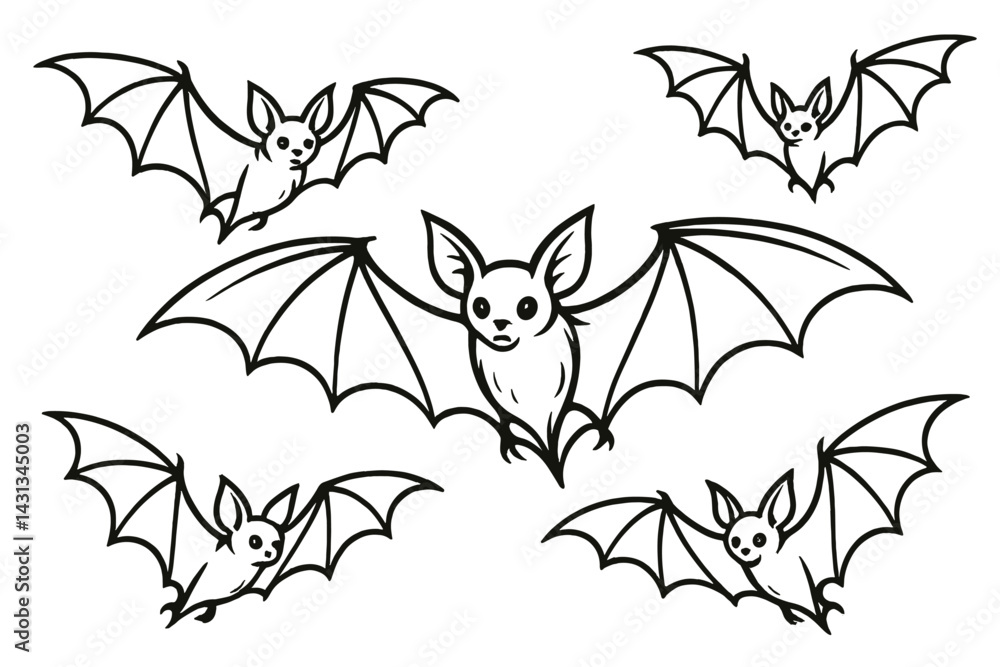 Poster unique collection of bat icons featuring different flying poses and styles for creative projects and